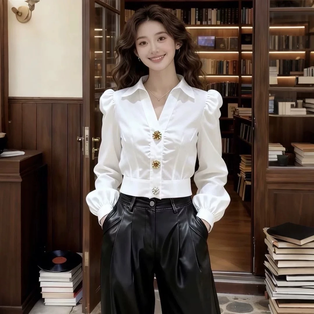 Women'S Formal Wear Blouse - Elegant White Shirt V Neck Blouse