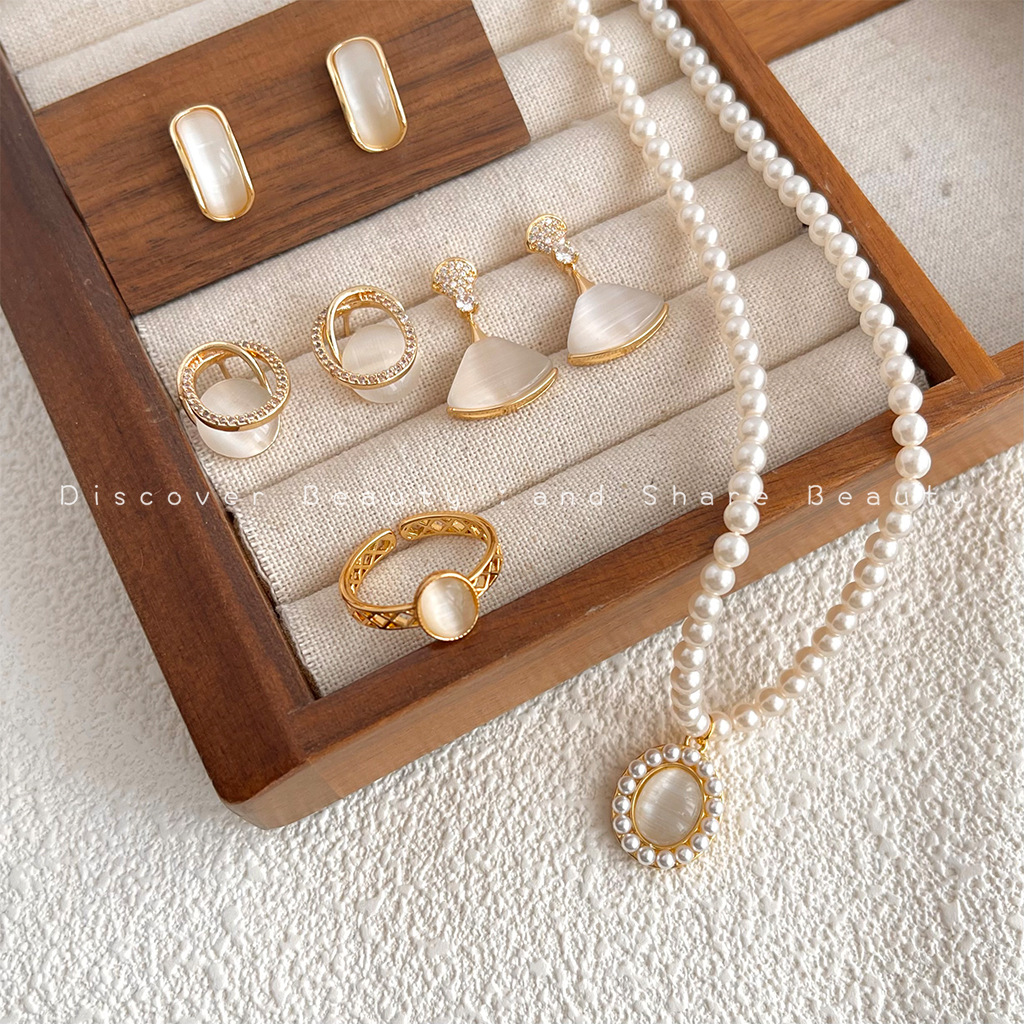 Pearl Necklace Set - DIY accessories Vintage fan-shaped zircon earrings