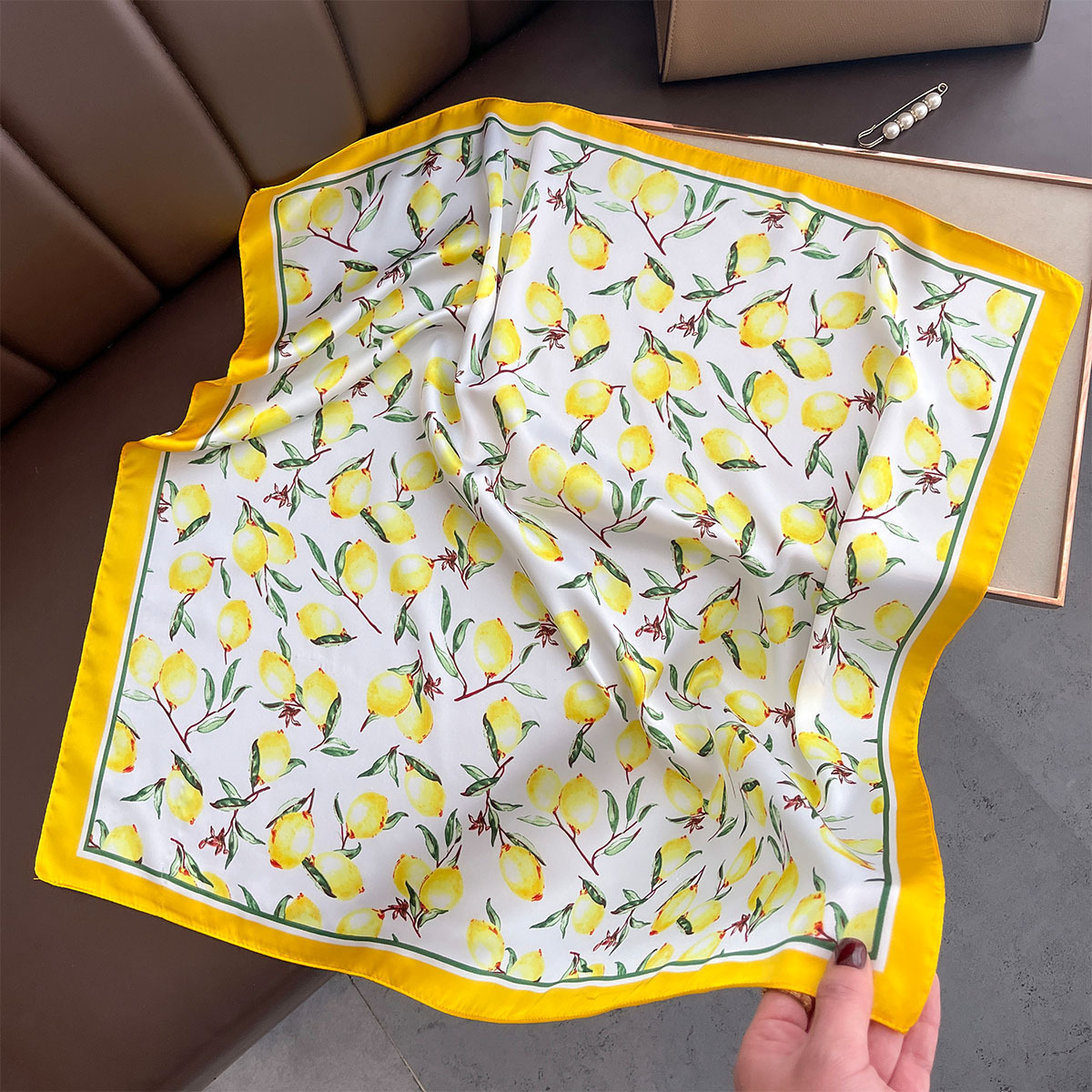 Scarf Silk Neck - 2025 New Yellow Lemon Print Square
