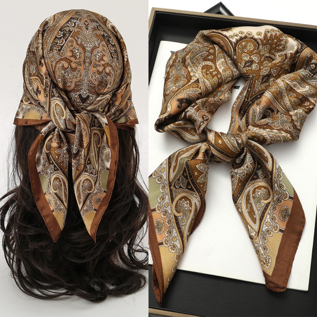 Bohemian Style Print Luxury Br - Scarf Silk Neck review and price
