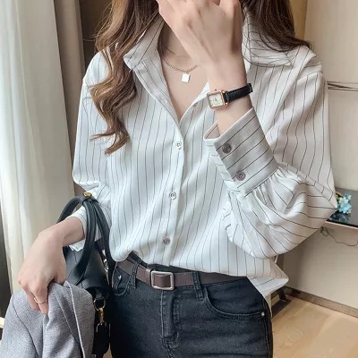 Women Vertical Striped Lapel B - Women'S Formal Wear Blouse review and price