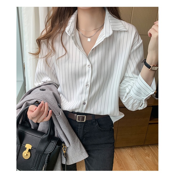 Women Vertical Striped Lapel B - Women'S Formal Wear Blouse review and price