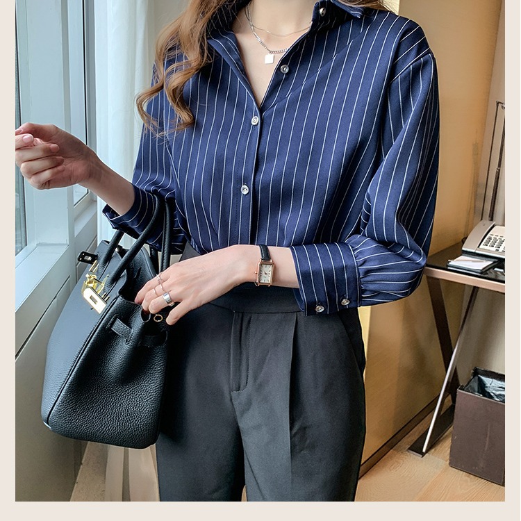 Women Vertical Striped Lapel B - Women'S Formal Wear Blouse review and price