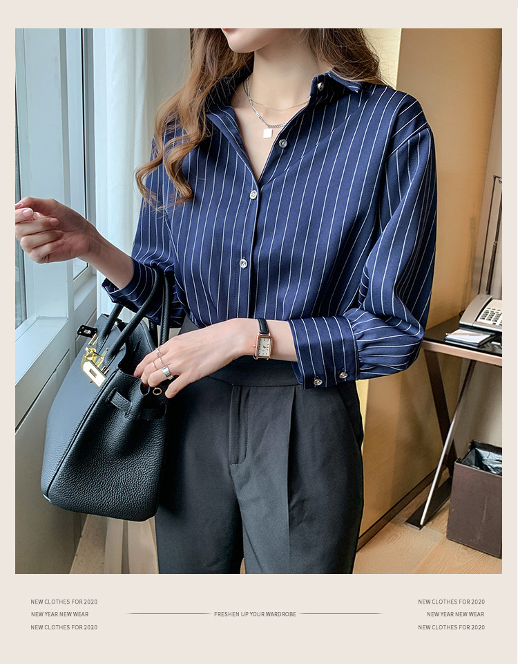 Women Vertical Striped Lapel B - Women'S Formal Wear Blouse review and price