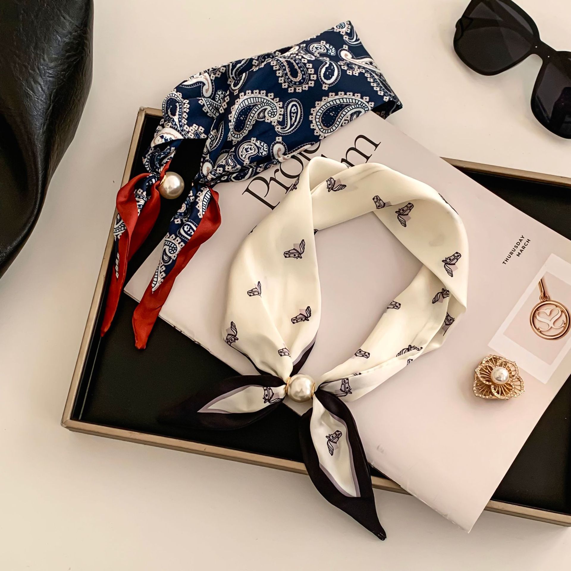 Cashew Flower Silk Scarf Effor - Pearl Necklace Set review and price