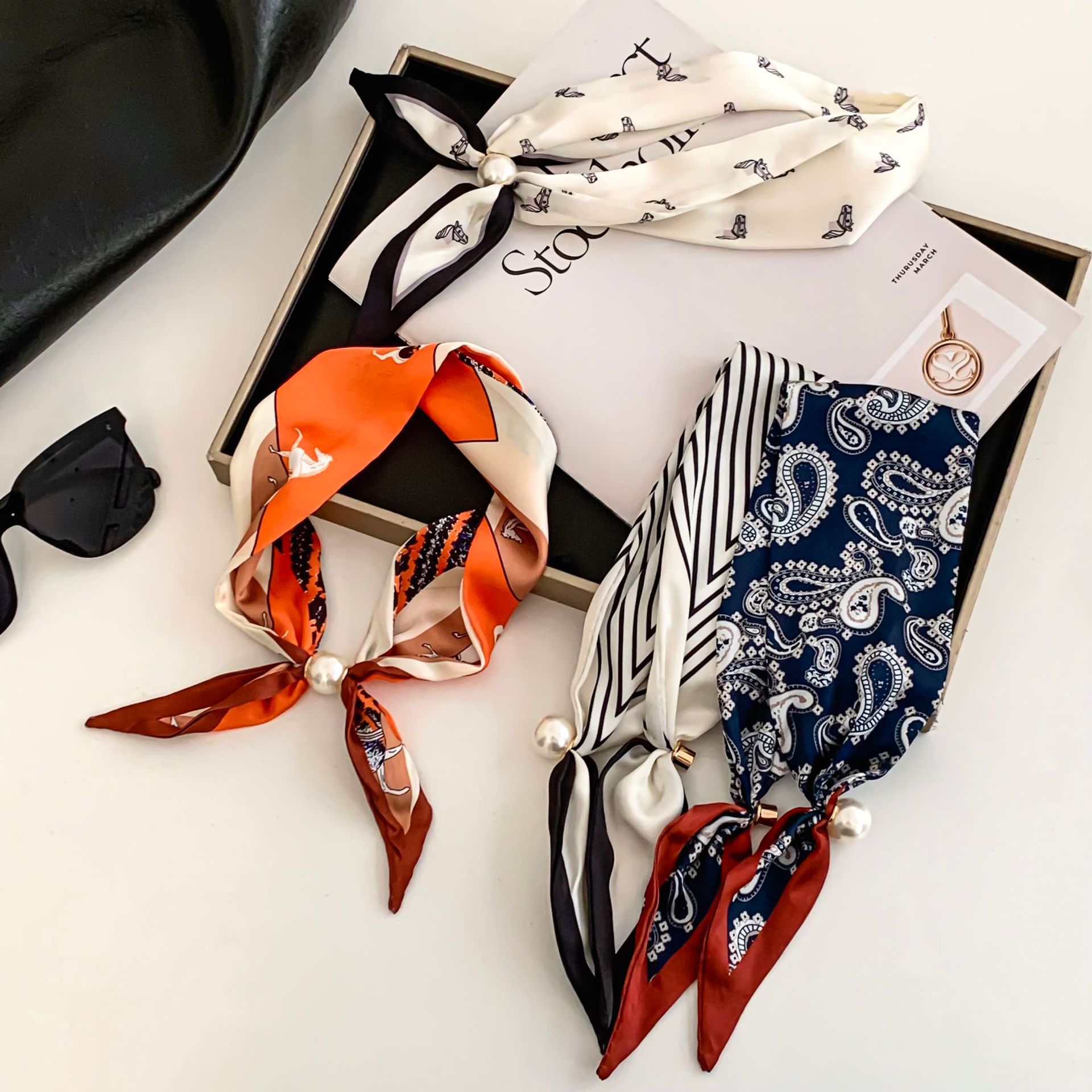 Cashew Flower Silk Scarf Effor - Pearl Necklace Set review and price