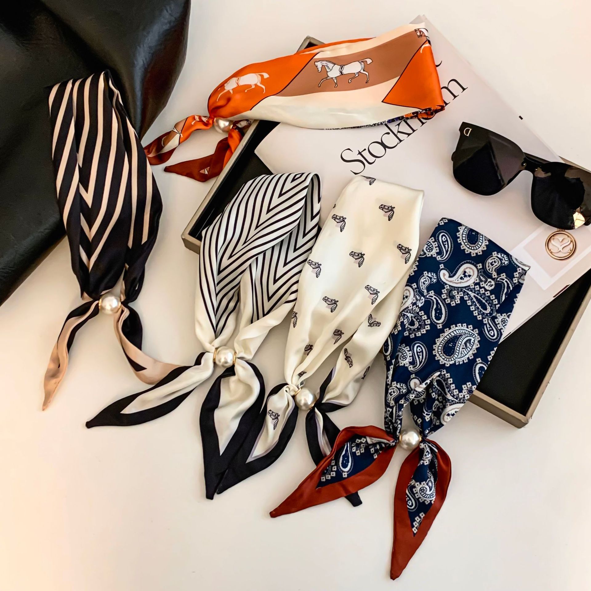 Cashew Flower Silk Scarf Effor - Pearl Necklace Set review and price