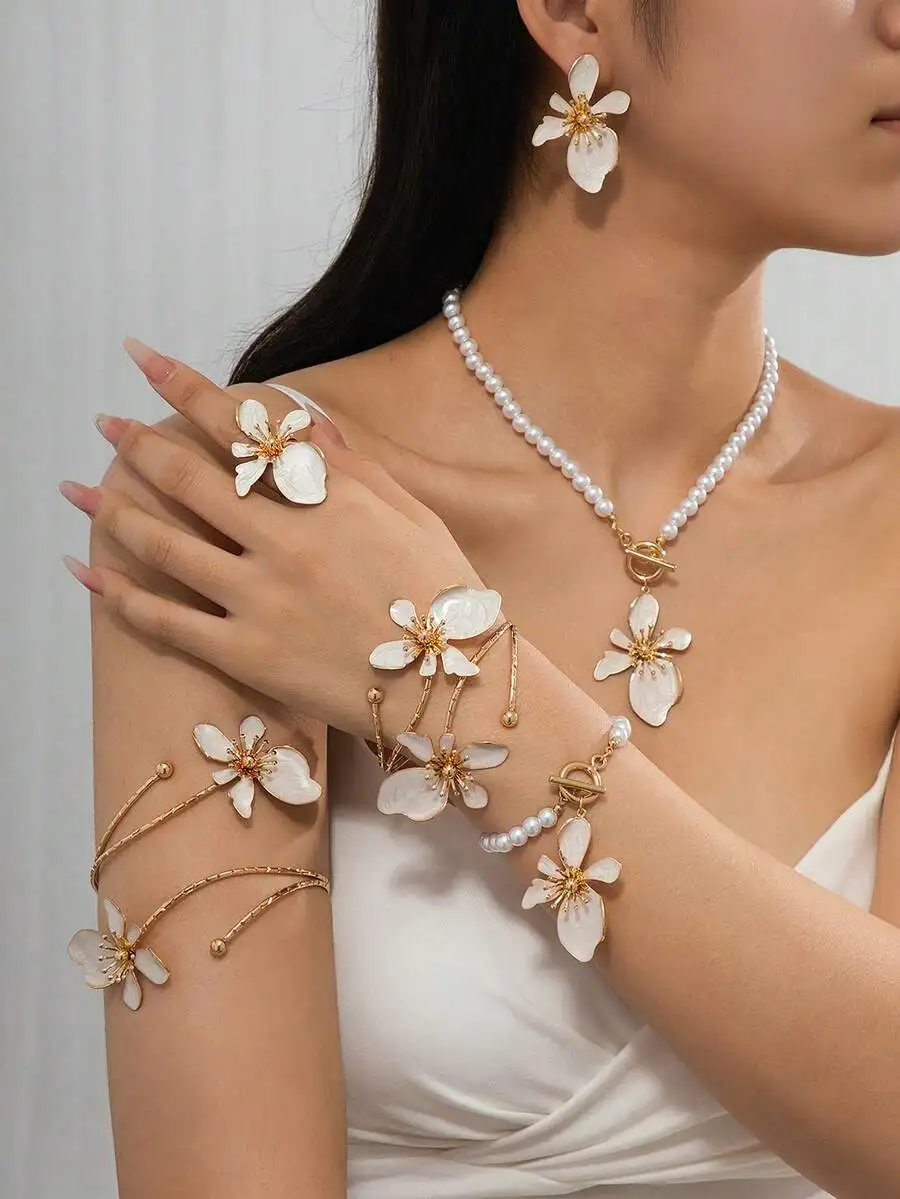 Floral Pearl Necklace Earring  - Pearl Necklace Set review and price