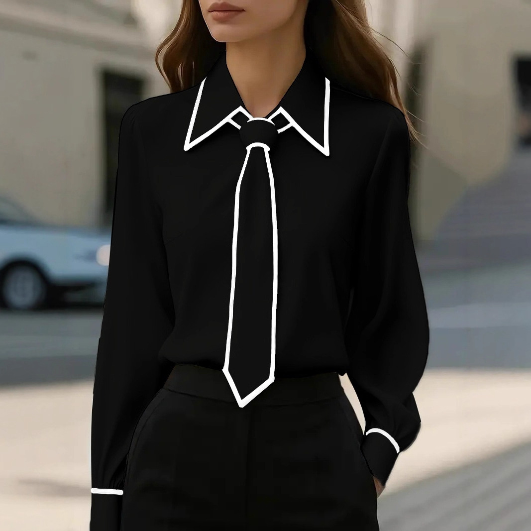 Women's Contrast Trim Tie Neck - Women'S Formal Wear Blouse review and price