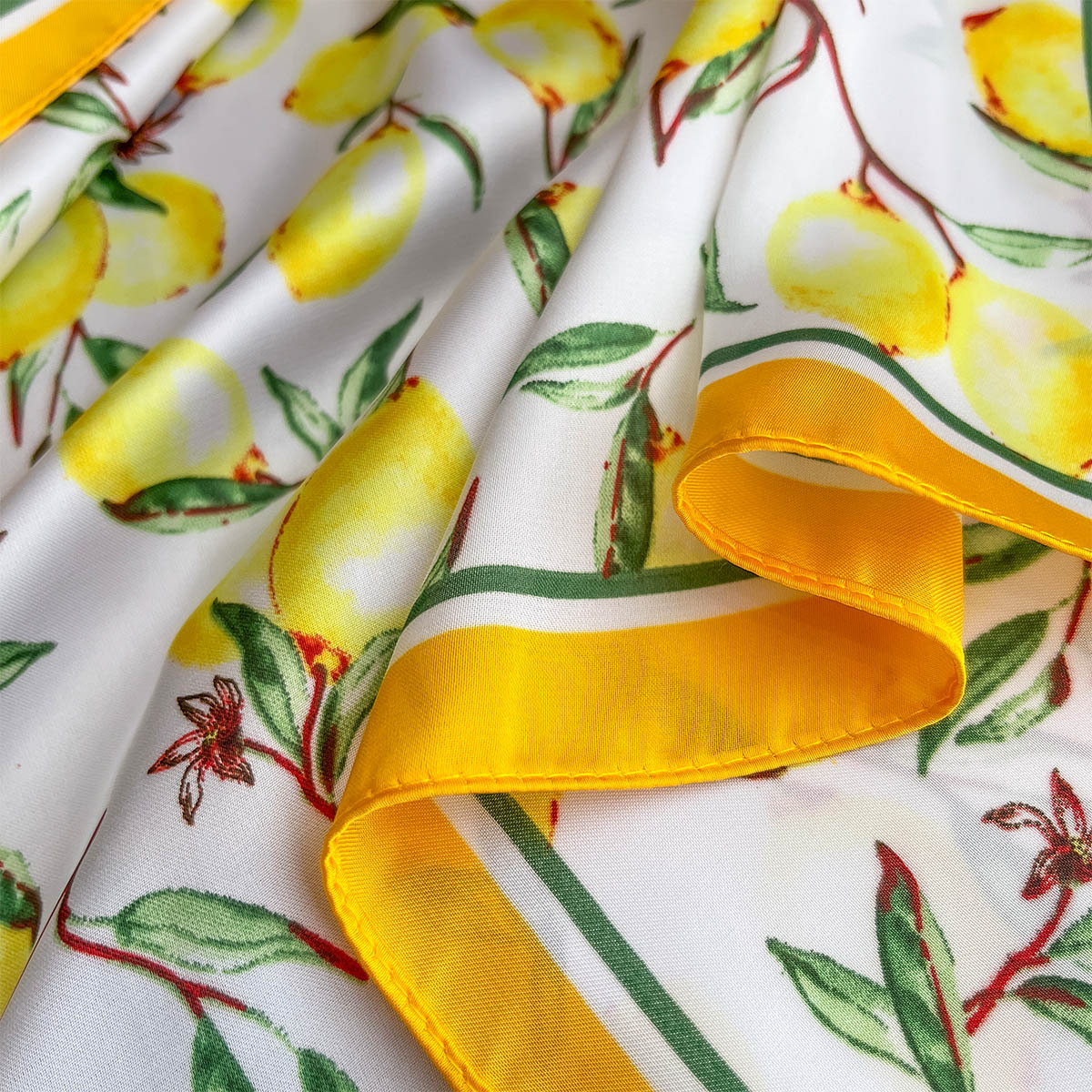 2025 New Yellow Lemon Print Sq - Scarf Silk Neck review and price