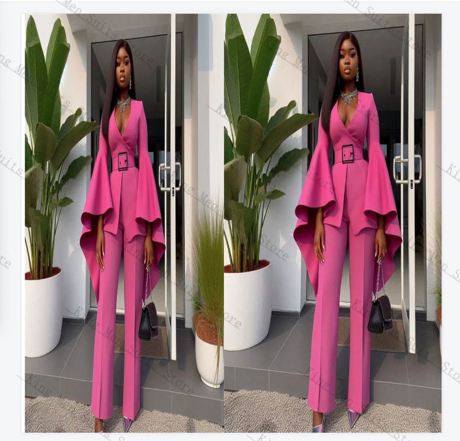 Pink Women Suits Set 2 Piece B - Women Formal Wear Belt review and price
