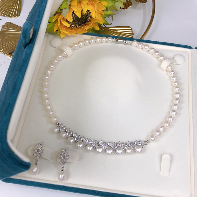 one Set freshwater pearl white - Pearl Necklace Set review and price