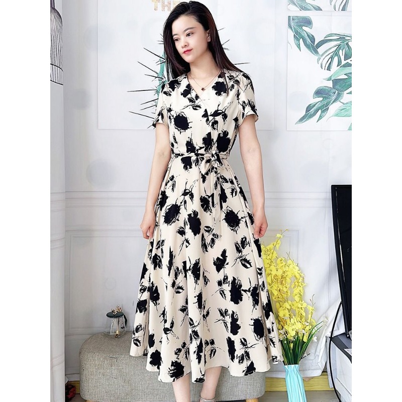 Elegant V-neck Short Sleeve Fl - Women Formal Wear Belt review and price